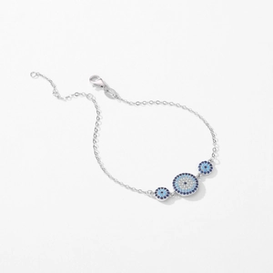 Vintage S925 sterling silver chain bracelet with turquoise evil eye charms and lobster clasp