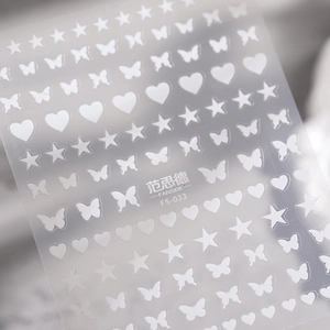 3D embossed white star butterfly heart nail stickers FS-033 on clear backing