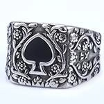 Vintage gothic signet ring with black heart spade and embossed floral vine texture
