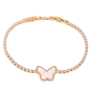 Elegant gold butterfly bracelet with white zircon pave and mother of pearl inlay