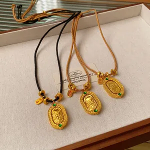 New Chinese style gold plated necklaces with dragon phoenix pendants on woven ropes