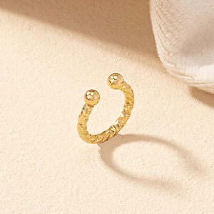 Chic golden textured geometric lip ring and nose cuff with small round metallic beads