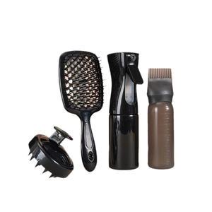 Professional 4-piece black hair styling kit with scalp massager and spray bottle
