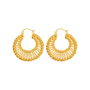 18k gold plated woven hollow hoop earrings with intricate braided metal texture for women