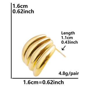 Detailed size map of gold irregular shell texture 304 stainless steel stud earrings