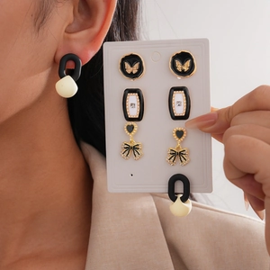 Alloy Enamel Rhinestone Earrings Butterfly Heart Bow Geometric Vintage Fashion Jewelry For Women With Silver Earring Post