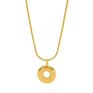 Minimalist 18K gold plated necklace with a polished hollow circular donut pendant