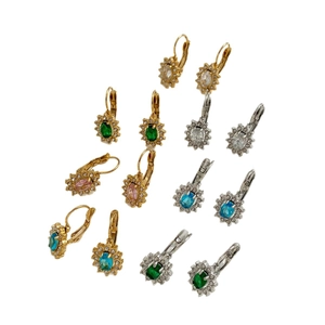 Lot de 6 paires de boucles d'oreilles fleurs de soleil avec zircons colorés de luxe