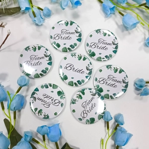 7-piece Team Bride floral tinplate badge set for bridal showers and wedding parties