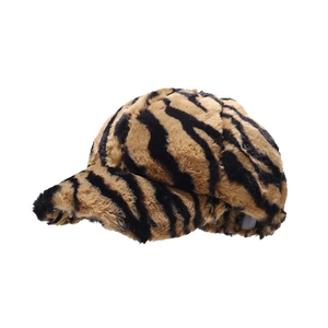 Women's warm plush baseball cap featuring a stylish tiger stripe pattern in black and brown