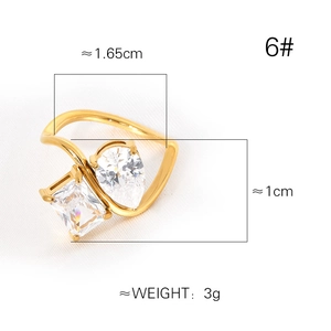 18K gold plated titanium ring with pear and rectangle cut diamonds in size 6