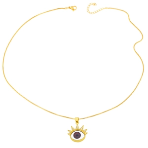 Goldene Evil Eye Halskette mit rotem Auge und Zirkonia-Krone im böhmischen Stil