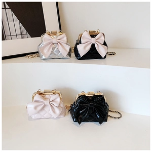 Mini Sac À Épaule Pour Filles Cuir PU Matelassé Noeud Fermoir Métallique Chaîne Bandoulière Mode Douce