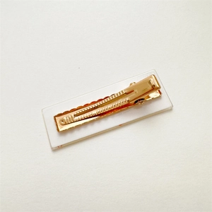 Detailed close-up of fruit series hair clip with clear acrylic base and golden metal clip
