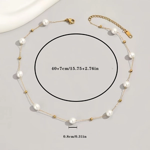 Minimalist gold chain pearl necklace with dimensions 40+7cm and 0.8cm beads
