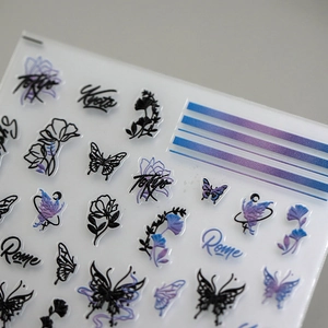 Floral butterfly nail art stickers with city text Tokyo and Kyoto on PET base