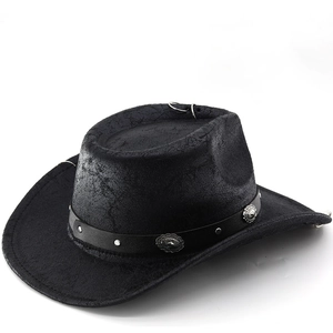 Classic black suede cowboy hat with vintage silver metal eyelets and studded band