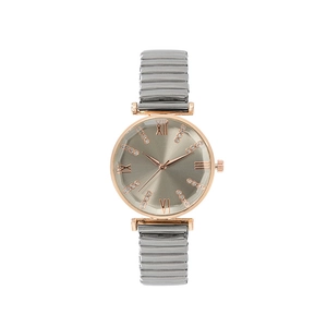 Women's quartz watch with rose gold case, grey sunray dial and elastic metal band