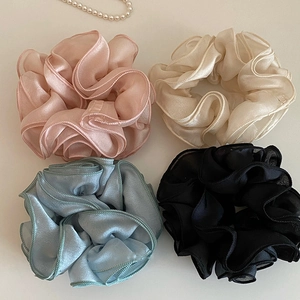 French Rose Flower Organza Satin Scrunchie Ruffled Elastic Hair Tie Sweet Style For Women