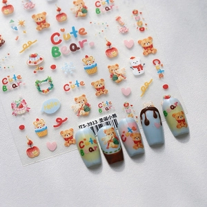 Christmas bear nail stickers with cute strawberry and snowflake patterns for nail art design