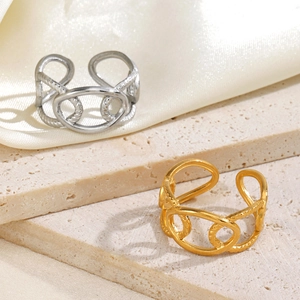 Bagues ajustables à maillons croisés en acier inoxydable plaqué or 18K et argent élégant