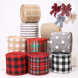 Christmas Ribbon Roll Faux Burlap Buffalo Plaid Wired Edge Webbing For DIY Craft Gift Wrap Festive Home Decoration