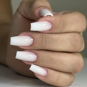 Glossy Long Coffin Press On Nails White French Ombre False Nails For Women Wearable Manicure