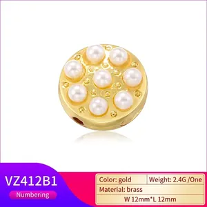Vintage round brass sun flower charm with white pearls for DIY jewelry making