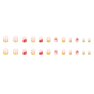 24pcs colorful mushroom and polka dot graffiti short square press-on nails set