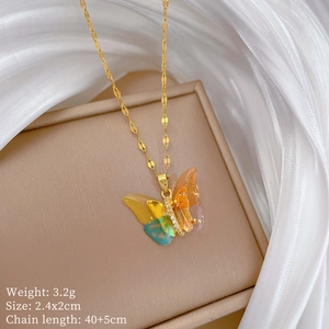 Detailed specs of titanium butterfly pendant necklace with weights and chain dimensions
