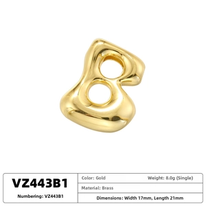 Detail view of gold brass bubble number 8 charm with size and weight specifications