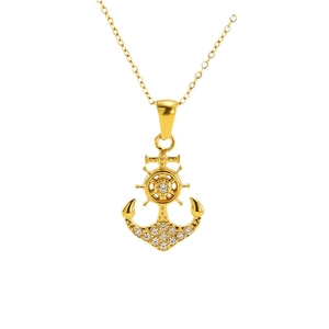 Elegant 18K gold plated anchor pendant necklace with sparkling zircon pavé for women