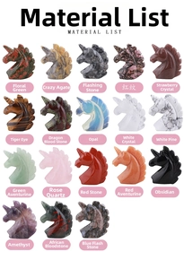 Collection of eighteen gemstone unicorn carvings in various natural crystals and minerals