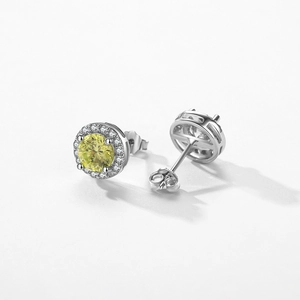 Elegant S925 sterling silver halo stud earrings with round yellow stone and white diamonds