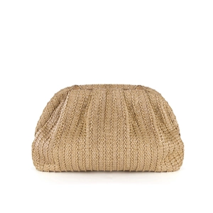 Summer straw clutch bag for women with woven texture and khaki pleated design