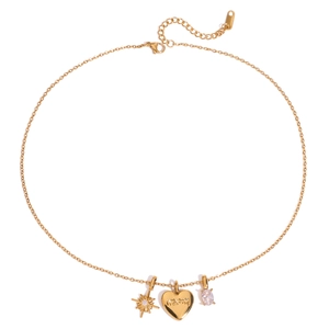 Collana dorata in acciaio con stella, ciondolo cuore MOM e zircone ovale