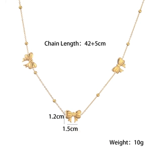 Detailed specs of the gold bow pendant necklace with chain length and pendant size
