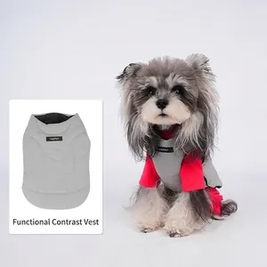 Chaleco cálido gris para perros pequeños con tejido cortavientos y colores en contraste