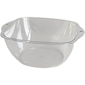 Transparent rectangular plastic washbasin with integrated handles and hanging holes