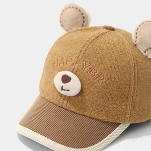 Casquette enfant marron avec oreilles d'ours et broderie HAPPYBR en laine chaude
