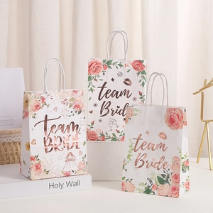 Wedding Gift Bags Floral Rose Gold Foil Team Bride Paper Tote Handled For Bridesmaid Bachelorette Party Bridal Shower