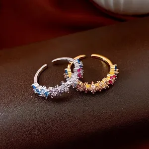 18k Vergoldeter Kupferring Verstellbar Mit Bunten Zirkonia Geometrischer Modeschmuck Für Damen