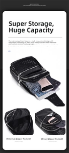 Detail view of woven leather chest bag showing large capacity and multi-pocket interior