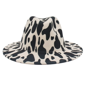 Cow Print Fedora Hat Wide Brim Cotton Polyester Felt Animal Pattern Vintage Jazz Style Fashion For Men Women