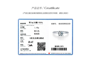 Official S925 sterling silver jewelry certificate for 1 carat square moissanite ring