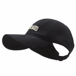 Women's black cotton ponytail baseball cap with RADD embroidery and open-back design