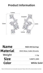 Detailed technical drawing and size information for S925 silver CZ stone earrings