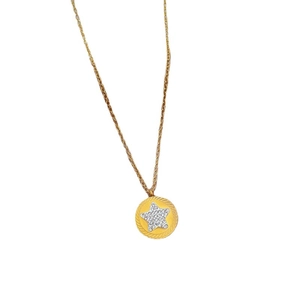 Minimalist titanium steel gold necklace with a white rhinestone star pendant on white background