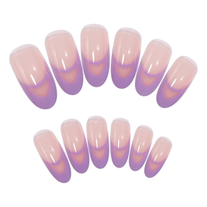 Pale purple double French press-on nails in long oval shape with clear base