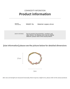 Detail showing pink zircon square bracelet crafted in copper weighing 9g and 17cm long